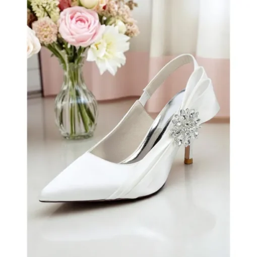 Women's Satin Slingback Peep-Toe Heels with Elegant Bow - Stylish Heels for Cocktail Parties and Evening Wear
