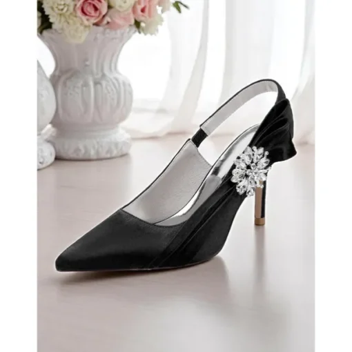 Women's Satin Slingback Peep-Toe Heels with Elegant Bow - Stylish Heels for Cocktail Parties and Evening Wear