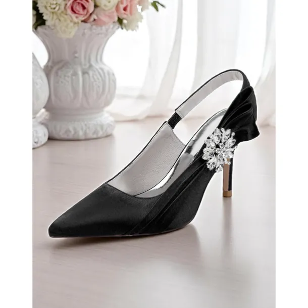 Women's Satin Slingback Peep-Toe Heels with Elegant Bow - Stylish Heels for Cocktail Parties and Evening Wear