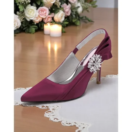 Women's Satin Slingback Peep-Toe Heels with Elegant Bow - Stylish Heels for Cocktail Parties and Evening Wear