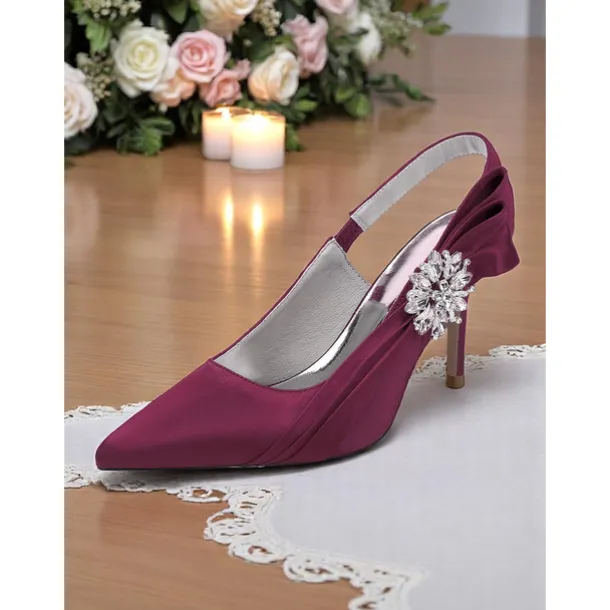 Women's Satin Slingback Peep-Toe Heels with Elegant Bow - Stylish Heels for Cocktail Parties and Evening Wear