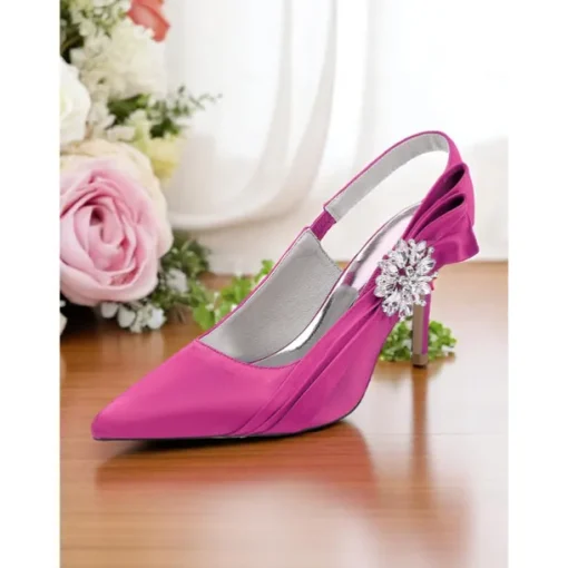 Women's Satin Slingback Peep-Toe Heels with Elegant Bow - Stylish Heels for Cocktail Parties and Evening Wear