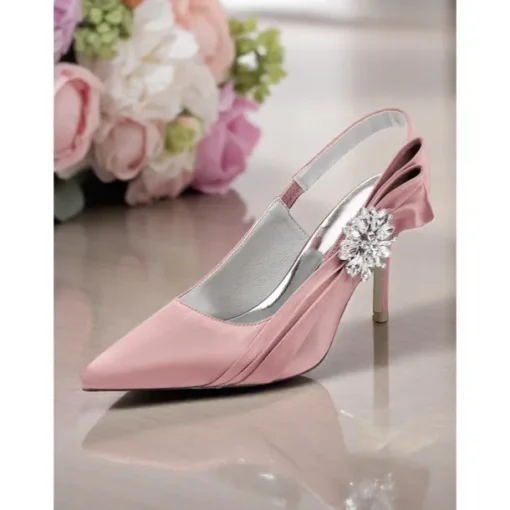 Women's Satin Slingback Peep-Toe Heels with Elegant Bow - Stylish Heels for Cocktail Parties and Evening Wear