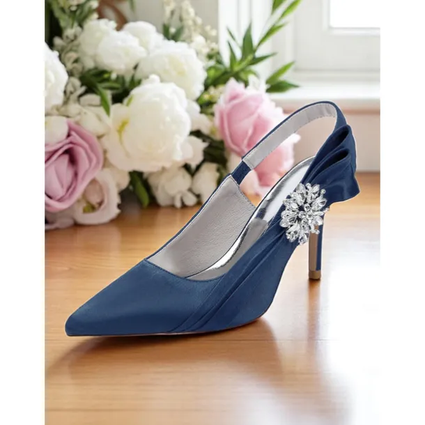 Women's Satin Slingback Peep-Toe Heels with Elegant Bow - Stylish Heels for Cocktail Parties and Evening Wear