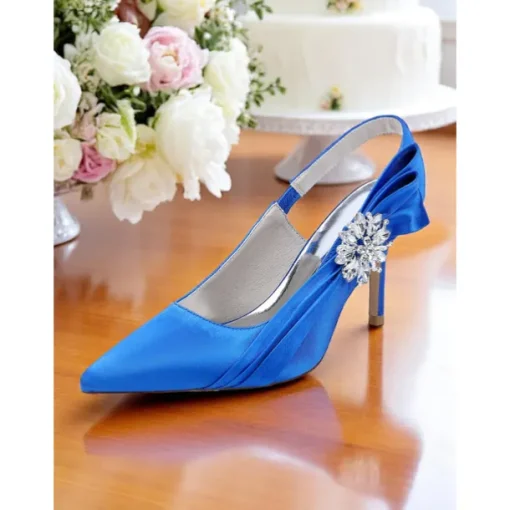 Women's Satin Slingback Peep-Toe Heels with Elegant Bow - Stylish Heels for Cocktail Parties and Evening Wear
