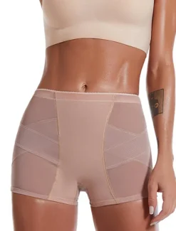 Women's Scrunch Butt Shorts Shapewear Mesh Plain Short Black Home Outfits