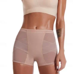 Women's Scrunch Butt Shorts Shapewear Fashion Casual Short Plain Mesh Patchwork Ruched Butt Lifting Tummy Control Butt Lift Comfort High Elasticity Home Daily Fitness Black Apricot Skinny