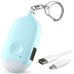 Women's Self Defense Personal Alarm Key Fob USB Rechargeable 130 dB Loud Security Alarm Whistle with LED Light Panic Button or Pull Pin Alarm Device Key Fob