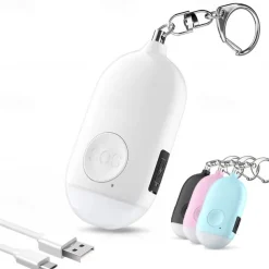 Women's Self Defense Personal Alarm Key Fob USB Rechargeable 130 dB Loud Security Alarm Whistle with LED Light Panic Button or Pull Pin Alarm Device Key Fob