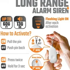 Women's Self Defense Personal Alarm Key Fob USB Rechargeable 130 dB Loud Security Alarm Whistle with LED Light Panic Button or Pull Pin Alarm Device Key Fob