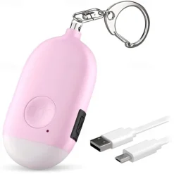 Women's Self Defense Personal Alarm Key Fob USB Rechargeable 130 dB Loud Security Alarm Whistle with LED Light Panic Button or Pull Pin Alarm Device Key Fob