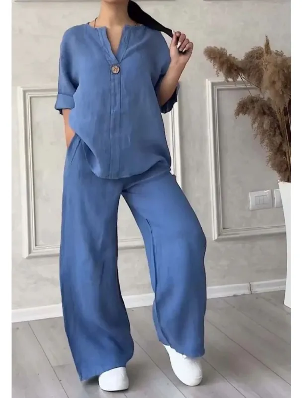 Women's Sets Pure Color Casual Comfort Home Daily Breathable Shirt Pant Summer Spring Home Outfits