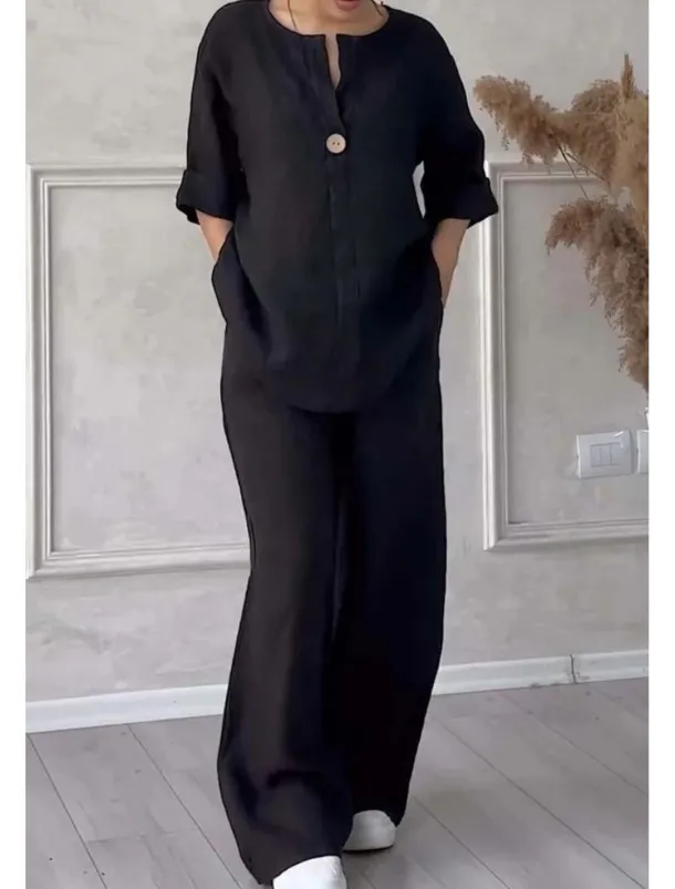 Women's Sets Pure Color Casual Comfort Home Daily Breathable Shirt Pant Summer Spring Home Outfits