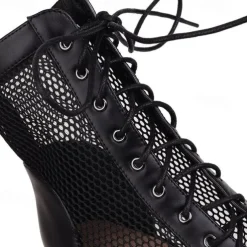 Women's Sexy Black Lace-Up Mesh Dance Boots with Peep-Toe Design - Ideal for Dance Parties and Performances
