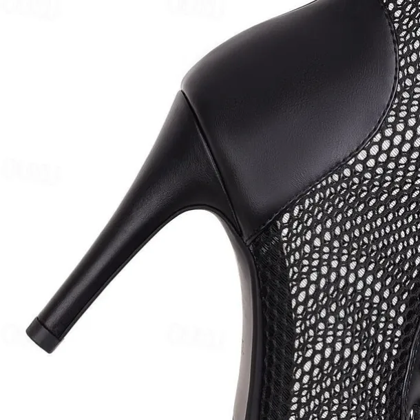 Women's Sexy Black Lace-Up Mesh Dance Boots with Peep-Toe Design - Ideal for Dance Parties and Performances