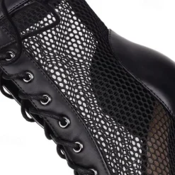 Women's Sexy Black Lace-Up Mesh Dance Boots with Peep-Toe Design - Ideal for Dance Parties and Performances