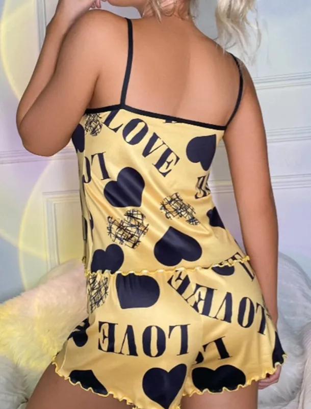 Women'S Sexy Camisole Pajama Print Alphabet Homewear Set Home Outfits