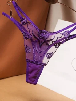 Women's Sexy Lingerie Panties Flower Lovers Hot Comfort Home Valentine's Day Bed Nylon Breathable Embroidery Hole Summer Spring Home Outfits