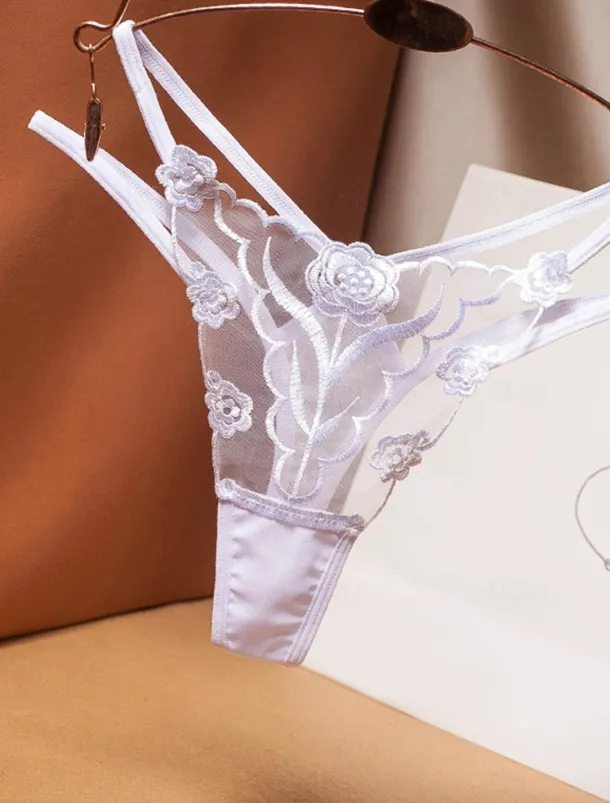 Women's Sexy Lingerie Panties Flower Lovers Hot Comfort Home Valentine's Day Bed Nylon Breathable Embroidery Hole Summer Spring Home Outfits