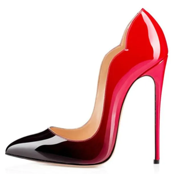 Women's Sexy Ombre Patent Leather Stiletto High Heels - Elegant Red Gradient Pointed Toe Pumps for Parties, Weddings, and Special Occasions