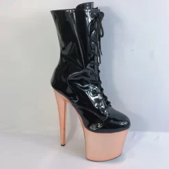 Women's Sexy Platform Lace-Up Stiletto Heeled Dance Boots - Black and Red Patent Leather Ankle Boots for Performances, Night Out, and Cosplay