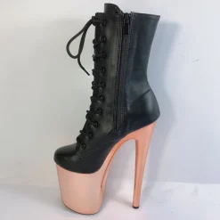 Women's Sexy Platform Lace-Up Stiletto Heeled Dance Boots - Black and Red Patent Leather Ankle Boots for Performances, Night Out, and Cosplay