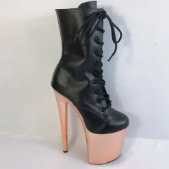 Women's Sexy Platform Lace-Up Stiletto Heeled Dance Boots - Black and Red Patent Leather Ankle Boots for Performances, Night Out, and Cosplay