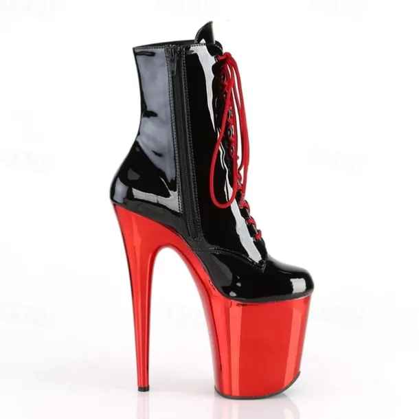 Women's Sexy Platform Lace-Up Stiletto Heeled Dance Boots - Black and Red Patent Leather Ankle Boots for Performances, Night Out, and Cosplay