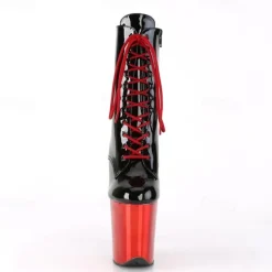 Women's Sexy Platform Lace-Up Stiletto Heeled Dance Boots - Black and Red Patent Leather Ankle Boots for Performances, Night Out, and Cosplay