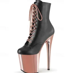 Women's Sexy Platform Lace-Up Stiletto Heeled Dance Boots - Black and Red Patent Leather Ankle Boots for Performances, Night Out, and Cosplay