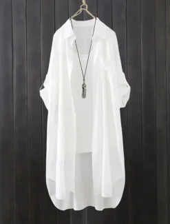 Women's Shacket Comfortable Breathable Buttons Casual Plain Vacation Street Casual Daily Wear Single Breasted Long Lapel Regular Fit Long Sleeve Outerwear White Blue Spring Fall