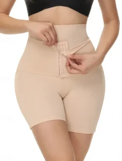 Women's Shapewear Waist Trainer Sport Pure Color Elastic Waist Shorts Daily Sleeveless Black Beige Summer Spring Fall Winter