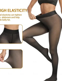 Women's Sherpa Leggings Fall Tights Comfy Mid Waist High Elasticity Sports Streetwear Black Brown Grey One-Size