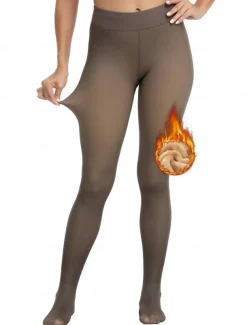 Women's Sherpa Leggings Fall Tights Comfy Mid Waist High Elasticity Sports Streetwear Black Brown Grey One-Size