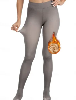 Women's Sherpa Leggings Fall Tights Comfy Mid Waist High Elasticity Sports Streetwear Black Brown Grey One-Size