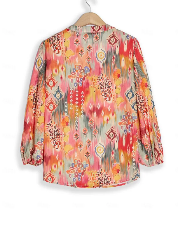 Women's Shirt Basic Buttons Print Long Sleeve Regular Tops Casual Pink Blue Green Spring Fall