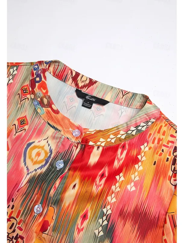 Women's Shirt Basic Buttons Print Long Sleeve Regular Tops Casual Pink Blue Green Spring Fall
