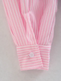Women's Shirt Blouse Casual Color Block Striped Buttons Pocket Print Long Sleeve Regular Tops Shirt Collar Daily Pink Blue Spring & Summer