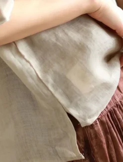 Women's Shirt Blouse Cotton Linen Shirts Feather Basic Casual Half Sleeve Crew Neck Regular Tops Daily Print White Pink Green Khaki Summer Spring