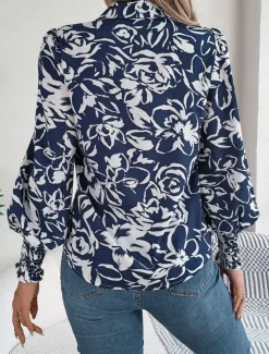 Women's Shirt Blouse Floral Casual Work Stylish Modern Puff Sleeve Long Sleeve White Spring Fall
