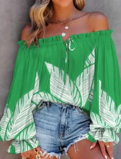 Women's Shirt Blouse Floral Stylish Casual Long Sleeve Off Shoulder Regular Tops Daily Backless Print Royal Blue Blue Fuchsia Green Summer Spring