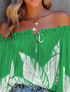 Women's Shirt Blouse Floral Stylish Casual Long Sleeve Off Shoulder Regular Tops Daily Backless Print Royal Blue Blue Fuchsia Green Summer Spring