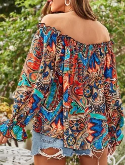 Women's Shirt Blouse Floral Stylish Casual Long Sleeve Off Shoulder Regular Tops Daily Backless Print Royal Blue Blue Fuchsia Green Summer Spring