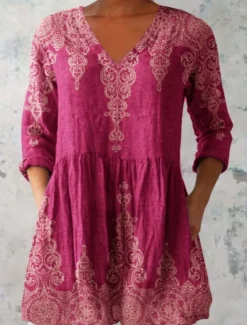 Women's Shirt Blouse Floral Bohemia Daily Retro Vintage Long Sleeve V Neck Regular Tops Daily Print Wine Fuchsia Green Summer Spring