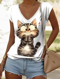 Women's Shirt Blouse Graphic Animal Stylish Casual Sleeveless Strap Regular Tops Daily Print White Pink Red Blue Summer