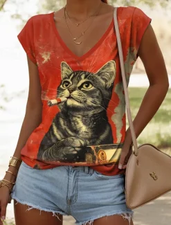 Women's Shirt Blouse Graphic Animal Stylish Casual Sleeveless Strap Regular Tops Daily Print White Pink Red Blue Summer