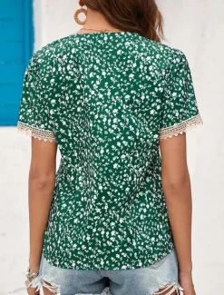 Women's Shirt Blouse Leopard Stylish Casual Short Sleeve V Neck Regular Tops Daily Print Green Khaki Summer