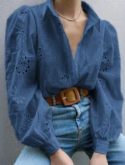 Women's Shirt Blouse Solid Color Casual Long Sleeve Shirt Collar Regular Tops Daily Patchwork Black White Blue Spring Fall