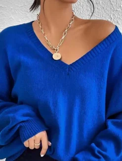 Women's Shirt Blouse Solid Color Basic Casual Long Sleeve V Neck Regular Tops Daily Blue Fall Winter
