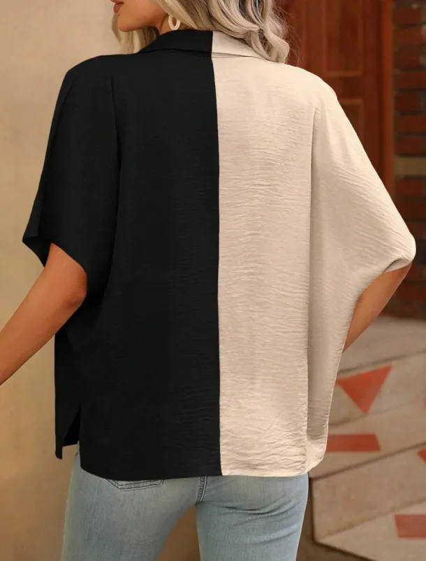 Women's Shirt Blouse Solid Color Stylish Casual Short Sleeve Shirt Collar Regular Tops Daily Buttons Black White Summer Spring